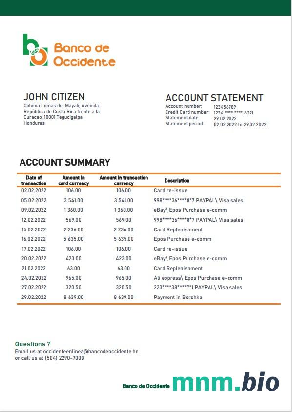 Szablon Oświadczenia Honduras Banco Atlantida w programie Word i PDF